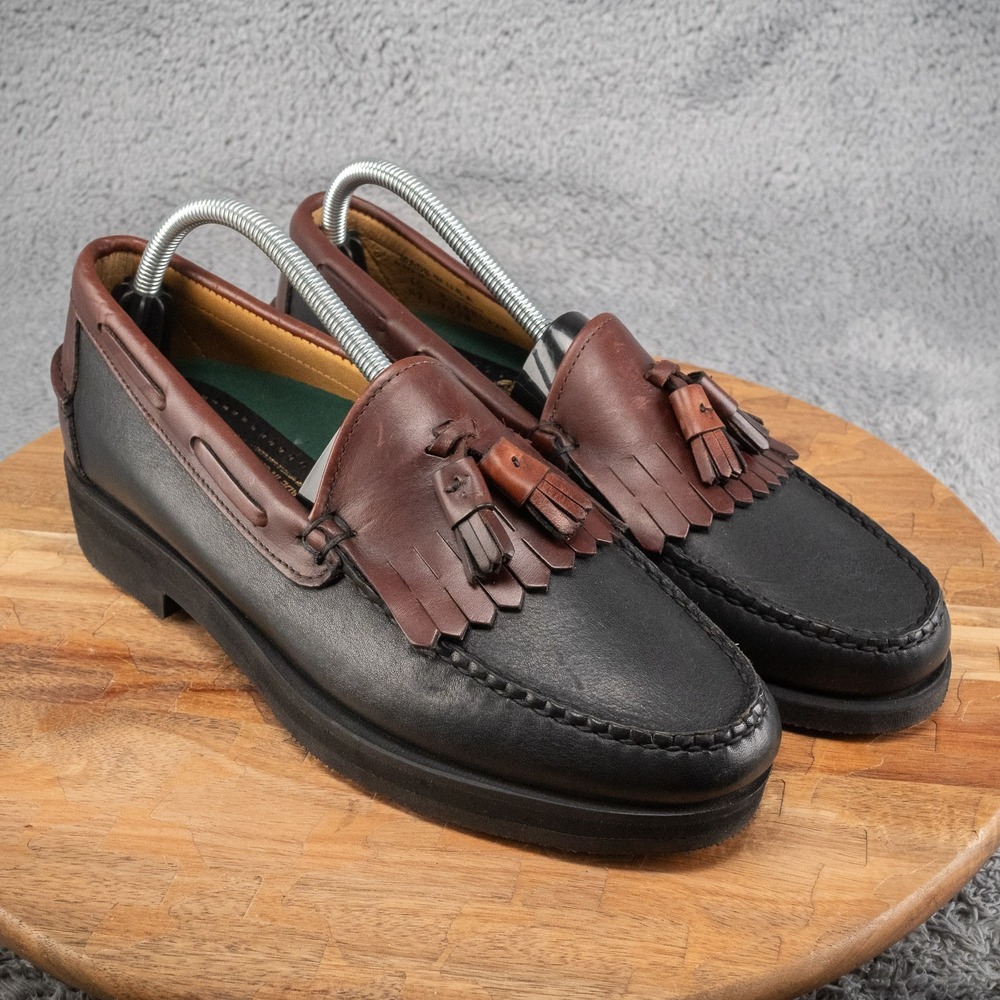 Sebago Vintage Made in USA‎ Black Brown Leather Kiltie Tassel Loafers Mens 10 B